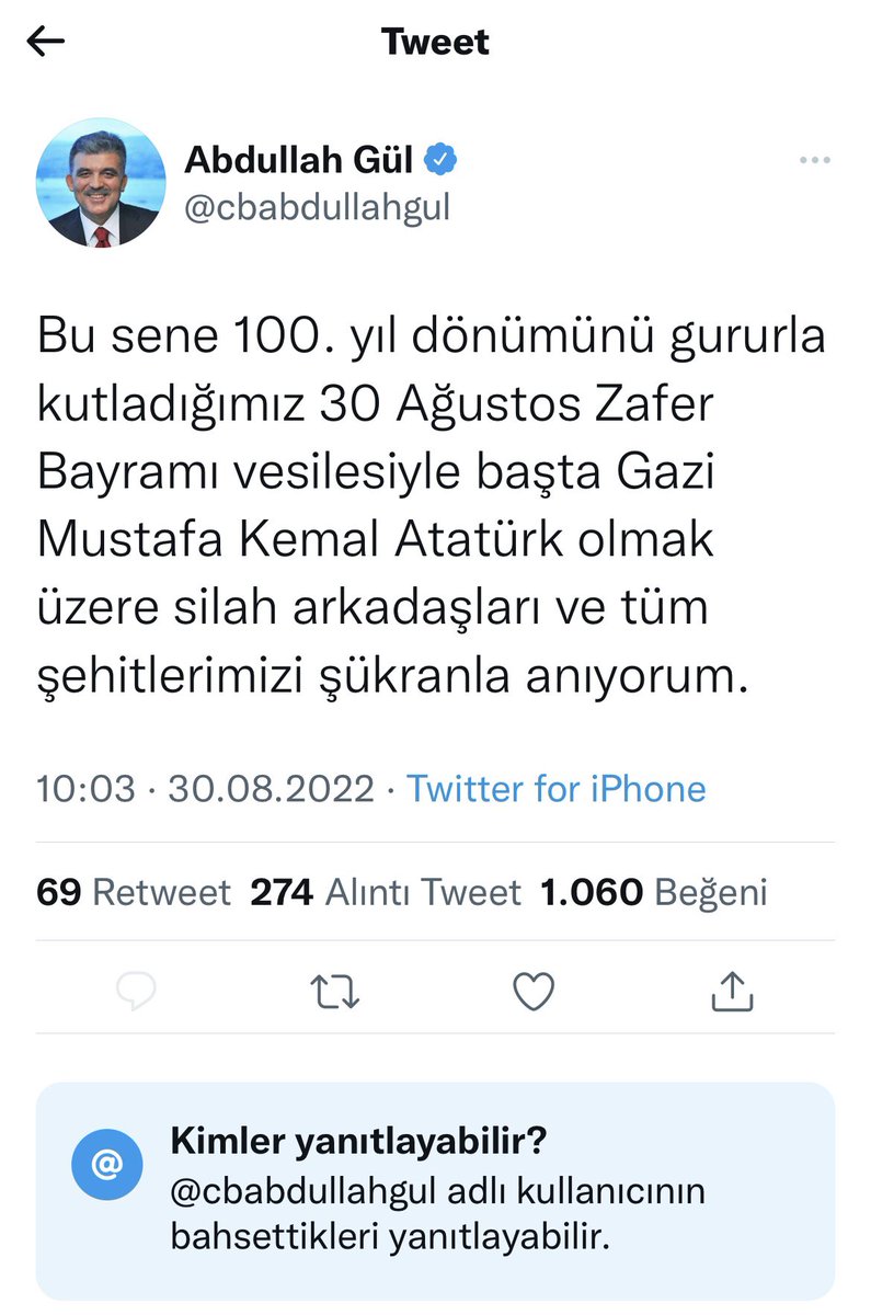 sabansevinc2's tweet photo. Aradaki tek farkı bulunuz!
Sn. Abdullah Gül’ün CB iken attığı 4 ayrı #30AgustosZaferBayramı twiti ile bugün attığı twit arasındaki fark nedir? https://t.co/72XhHXYwVv