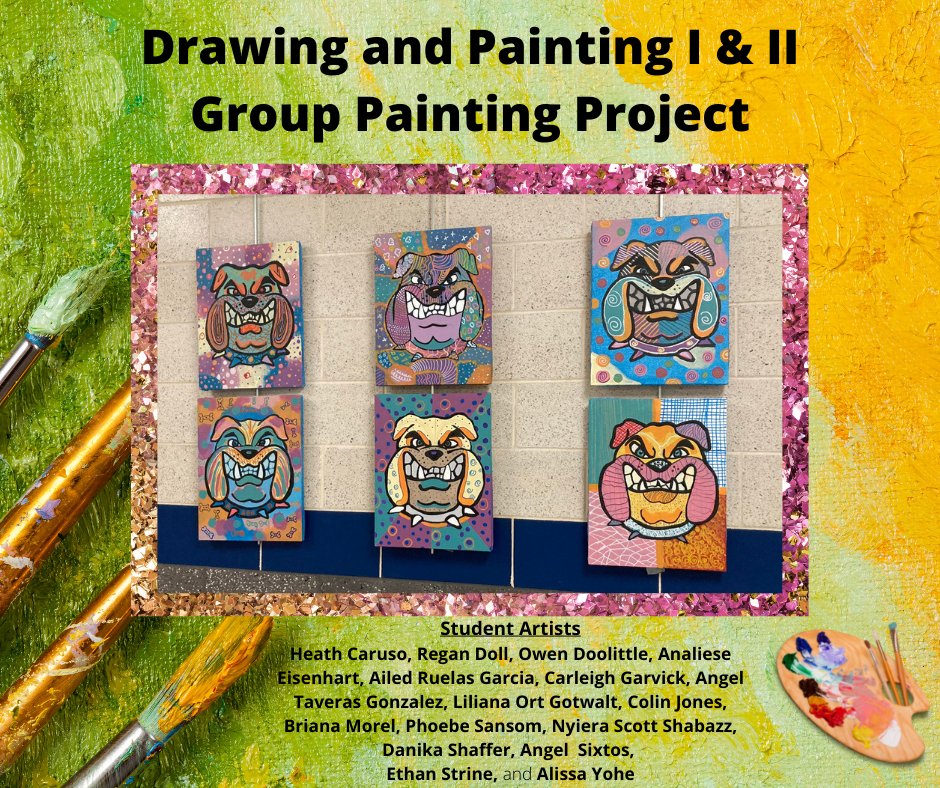 Check out these AWESOME Bulldog paintings!  Student artists in our Drawing &amp; Painting I and II courses at the High School created these as part of a group painting project!
#wyasd #wyproud #awesomestartshere