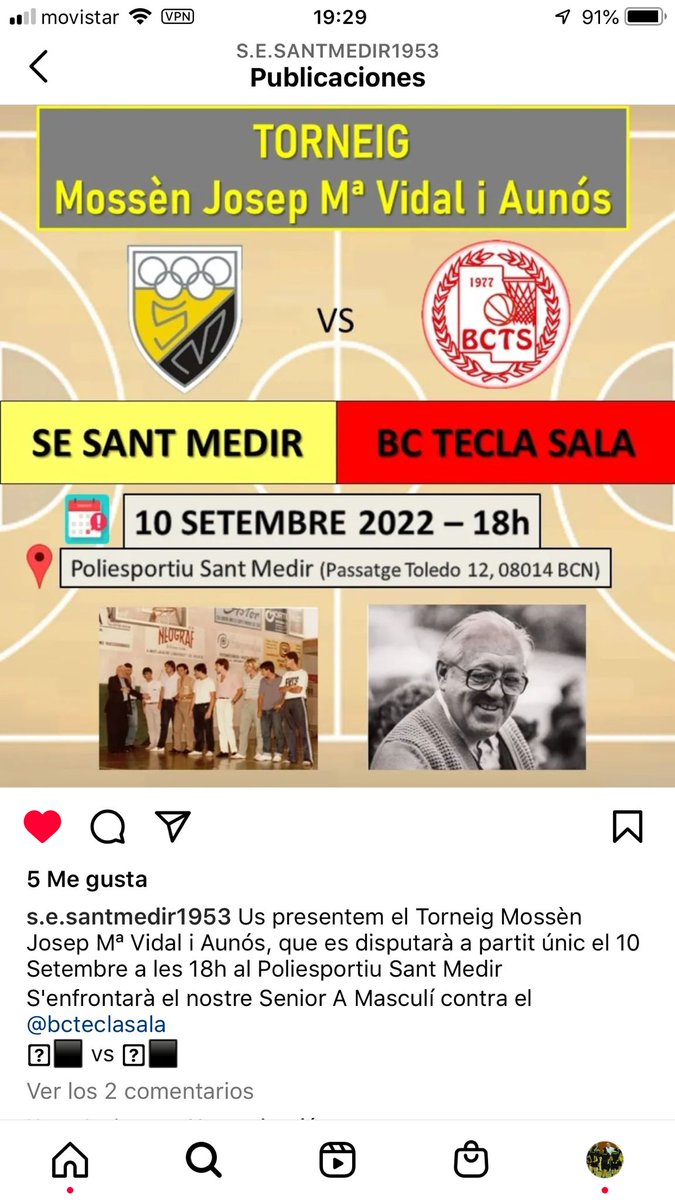 100MossenVidal's tweet photo. Amb motiu del #CentenariMossènVidal el Bàsquet @MedirSant ha recuperat el tradicional torneig de bàsquet Mn. Josep M. Vidal i Aunós que s'havia deixat de celebrar fa uns anys
Esteu convidats al partit entre els seniors masculí SE. Sant Medir i BC Tecla Sala
10/9/2022 a les 18h https://t.co/o63knaCnF3