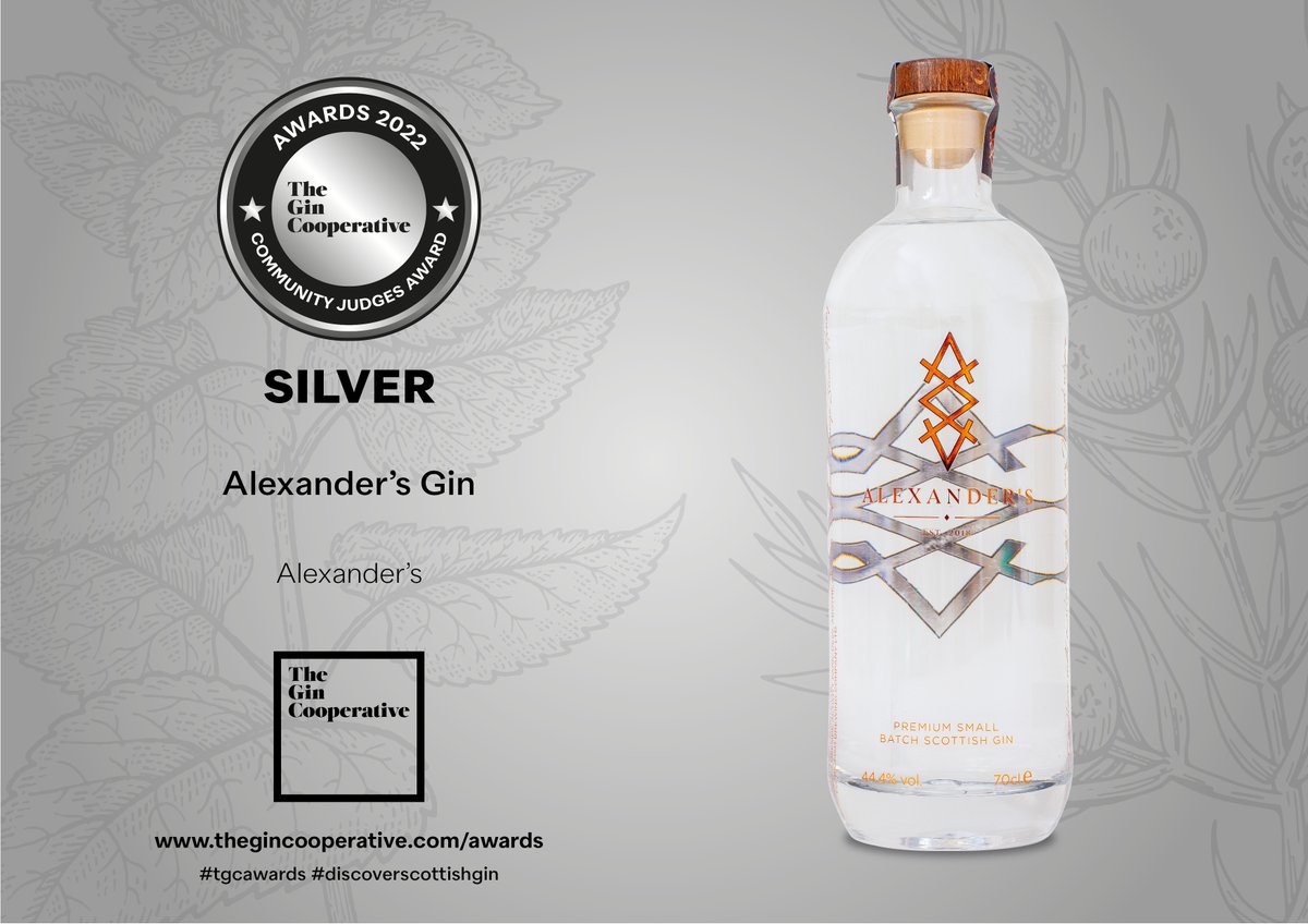 #ScottishGin Community Judges Award 2022

SILVER - Alexander’s Gin (Alexander’s)

Learn more - thegincooperative.com/gin-maker/alex…

#TGCAwards #DiscoverScottishGin

<a href="/AlexandersGin/">Alexander’s</a>