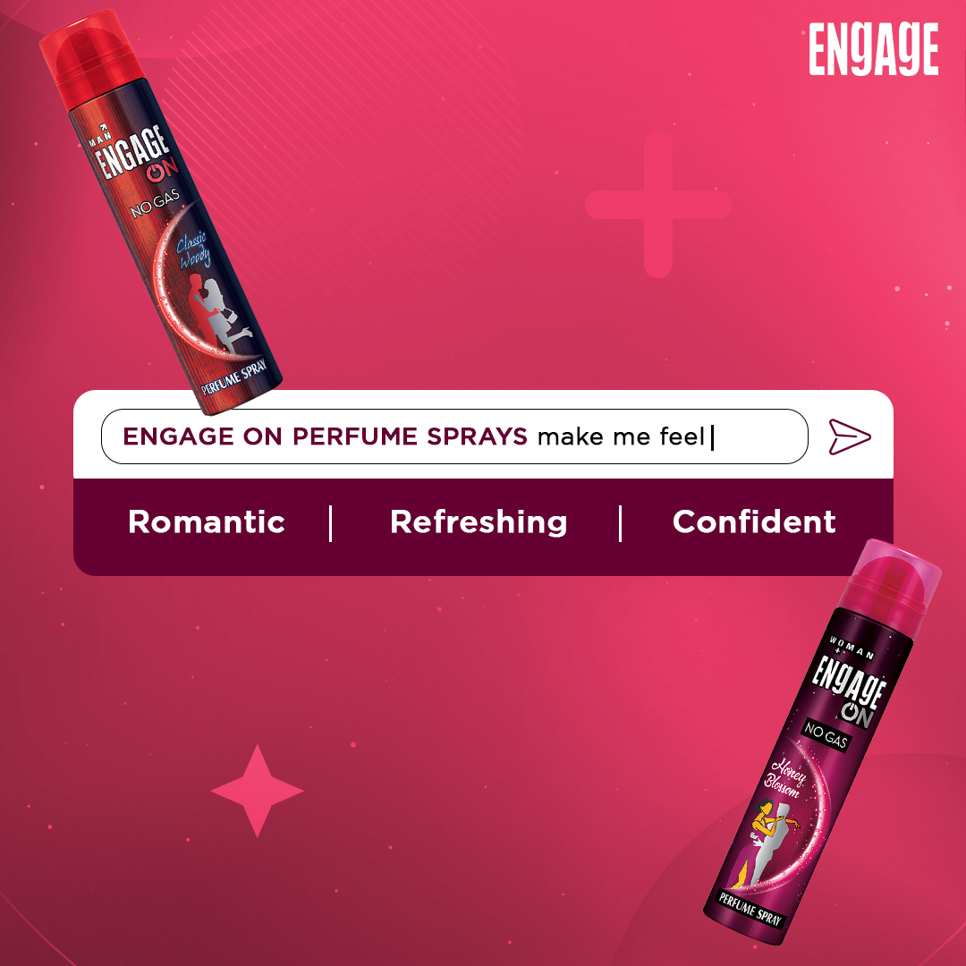 EngageByITC's tweet photo. Even the smart phones have become smart enough to tell us that Engage ON perfume spray makes your #RomanceRefreshed that goes ON and ON with 700 sprays.
#RomanceRefreshed #EngageOn #NoGasPerfumes #AlwaysOn #EngagePerfumes #EngagebyITC #EngageFragrances #Love https://t.co/ZENwVa10Oe