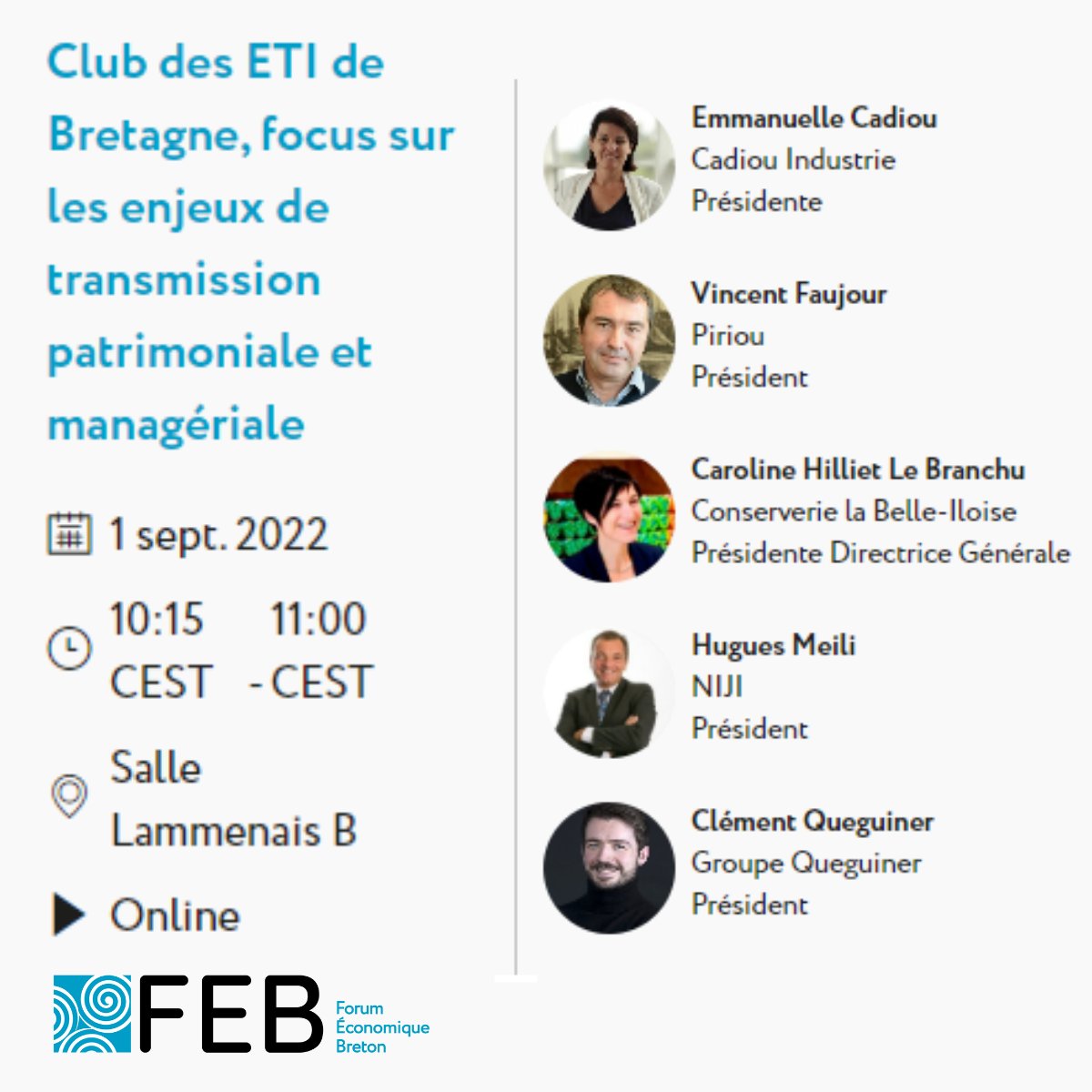 Niji_Digital's tweet photo. [@fe_breton2022] Grand Plateau 01.09 - 10h15 Avec @ClubETIBretagne, focus sur les enjeux de transmission patrimoniale et managériale avec #CadiouIndustries #Piriou #LaBelleIloise #GroupeQueguiner et @HuguesMeili, P-DG de Niji 
Détails👉https://t.co/6jIn8JMj1i https://t.co/kSynEx9nxS