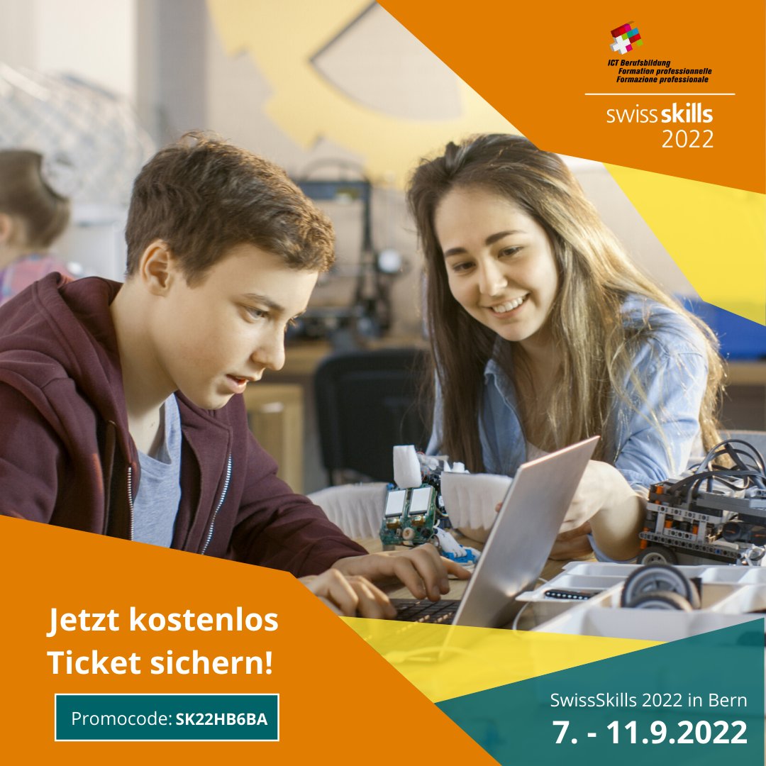 Wir freuen uns auf die grösste #Berufsmesse der Schweiz! Besucht uns und drückt unserem Nachwuchs bei den #ICTskills die Daumen!

Mit dem Promocode SK22HB6BA erhalten Sie Ihr Gratis-Tickets: swiss-skills2022.ch/promo.

#Zukunftsberufe #ICT #ICTLehre #SwissSkills2022