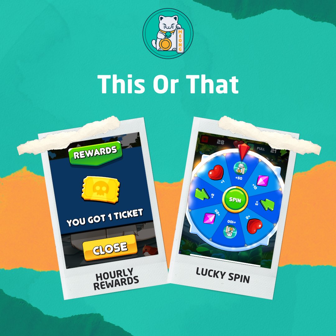 Which do you guys prefer👉: hourly rewards or prizes from a lucky spin?🤔

#meong #bsc #bsctoken #binance #playtoearn #p2e #crypto #cryptocurrency #mobilegame #androidgame #meme #cat #altcoin #bitcoin #btc #blokchain #crypto #nft