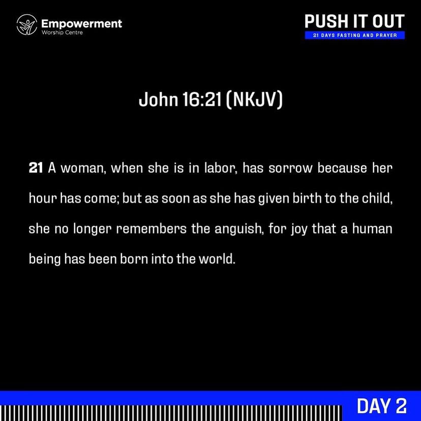 EWCWestHills's tweet photo. John 16:21 is our verse for today as we continue to push out in fasting and prayer all of Godโs manifold blessings. See you tonight for corporate prayers.
#fasting #prayer #pushitout #WhereGodLives https://t.co/xAptqxMm7O