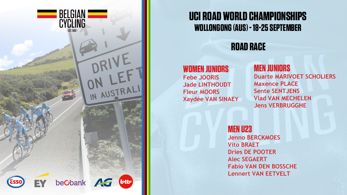 The following youth riders will compete in the Road Races at Wollongong 2022 🌈 | bit.ly/3Rb5ZA6

#Wollongong2022 #BelgianCycling