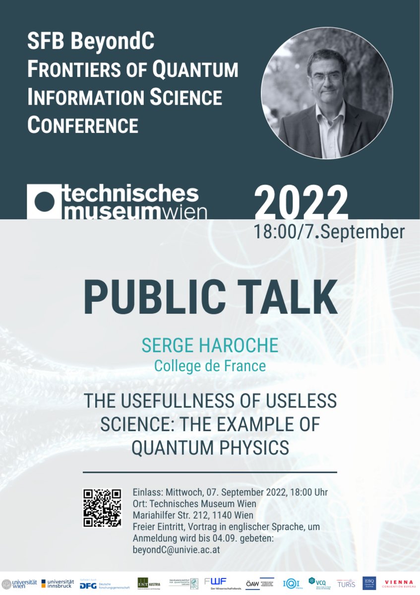 QUANTUMunivie's tweet photo. Public Talk by Serge Haroche - 07.09.2022 - 18:00h!
Where: #Technisches Museum #Wien
Registrations are still open!
Frontiers of #Quantum #Information #Science Conference
Photo credits: © CNRS Photothèque / Christophe Lebedinsky https://t.co/1mSwNfu6QX
