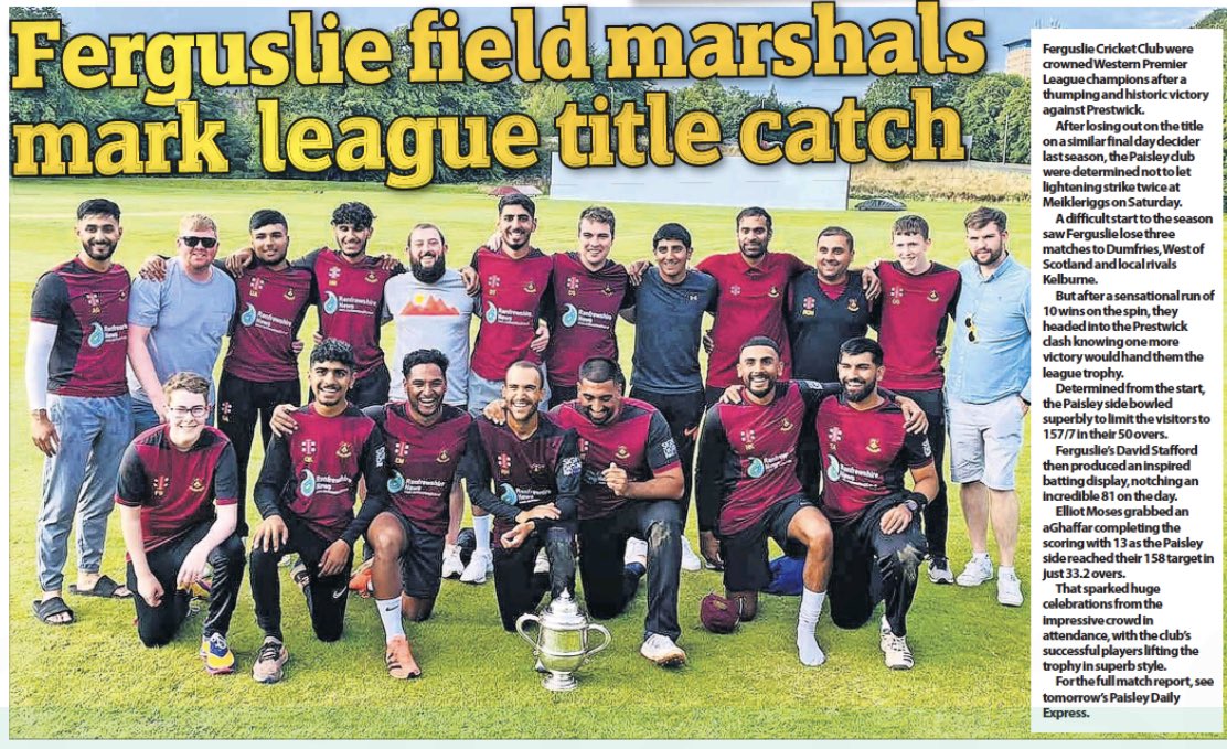 ScottyCricket's tweet photo. @PDESports celebrates @FerguslieCC @WDCUcricket title win @RiyaadHenry13 @dstafford_21 @Taimoormufc11 @ranaomerhussain @HaroonT__ #ElliotMoses 
@alistair_aj @ChippyB1964 @DuncanForrest @StewartGilmour1 @RodgerHamish @weirbuddie https://t.co/3B0KMrZ2Vq