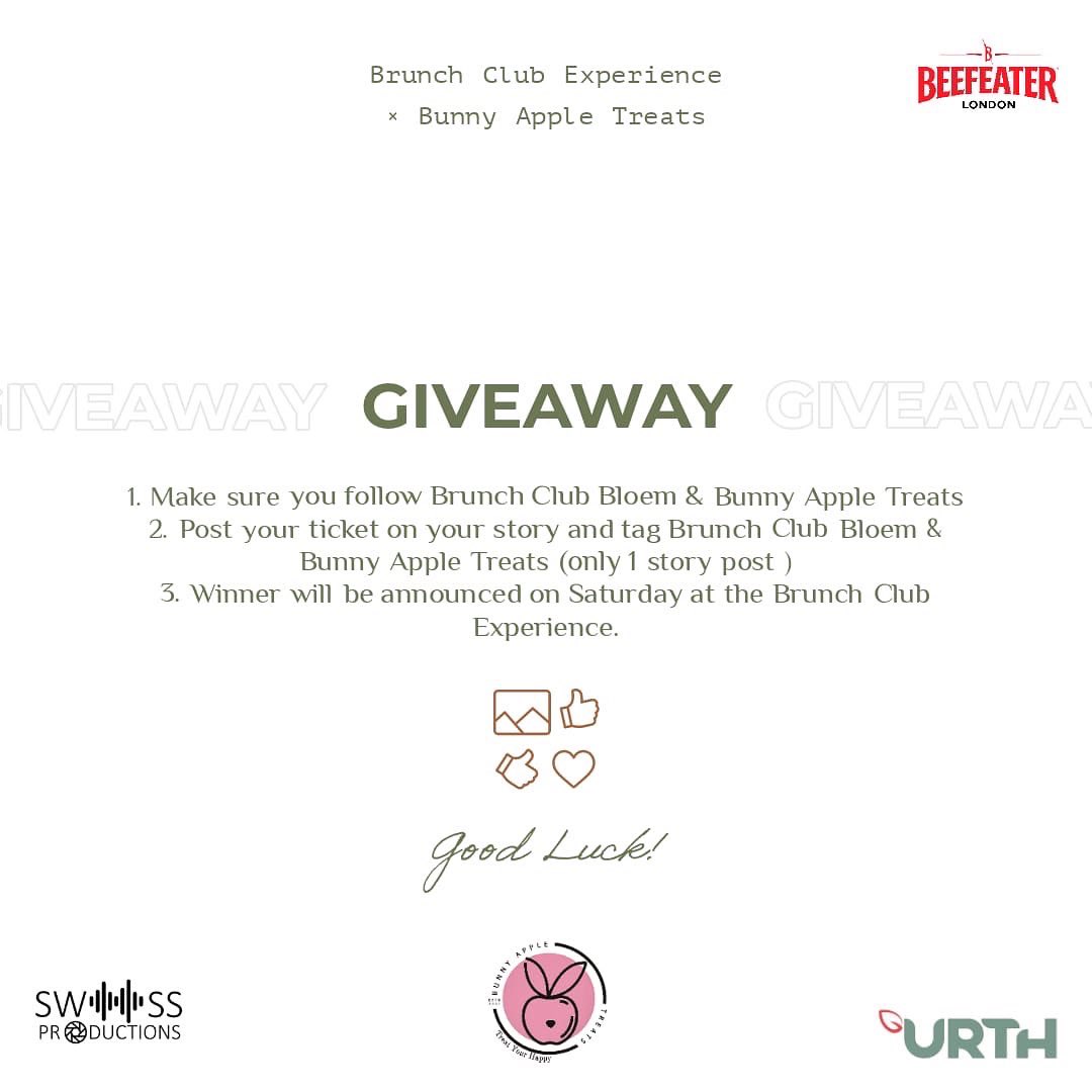 𝐁𝐫𝐮𝐧𝐜𝐡 𝐂𝐥𝐮𝐛 𝐄𝐱𝐩𝐞𝐫𝐢𝐞𝐧𝐜𝐞 tickets are still available for purchase and we’ve extended the tickets sales until the 𝟏𝐬𝐭 of Sept. 

🎟 : linktr.ee/BrunchClubBloem

Head over to our instagram page to 
check how you can win with Brunch Club &amp; Bunny Apple Treats.