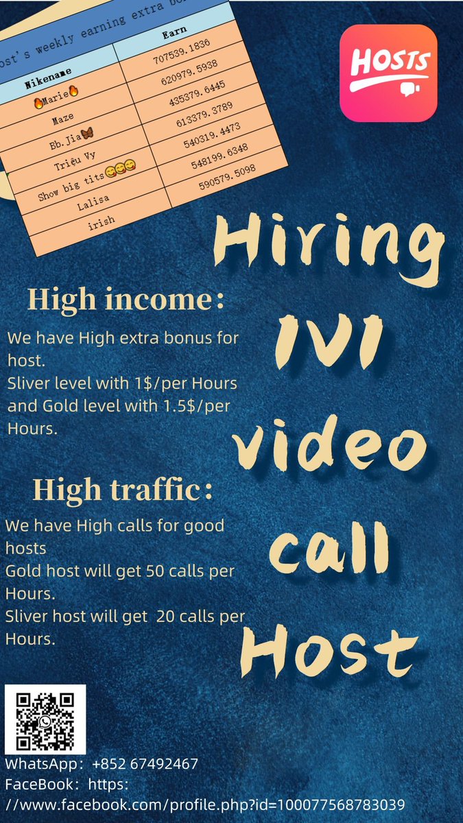 MrsCai5's tweet photo. We are hiring agency, I am Hostpro manager. If you are interested in 1V1 video call app, please add my WhatsApp No: +852 67492467.#livchat #india #hotgirl #livu #chamet #guroja #who #meyo #mixu #lamour #yaja #bigolive #cambod #luxo #fancyme #pix #honeycam https://t.co/ad70gG4fla