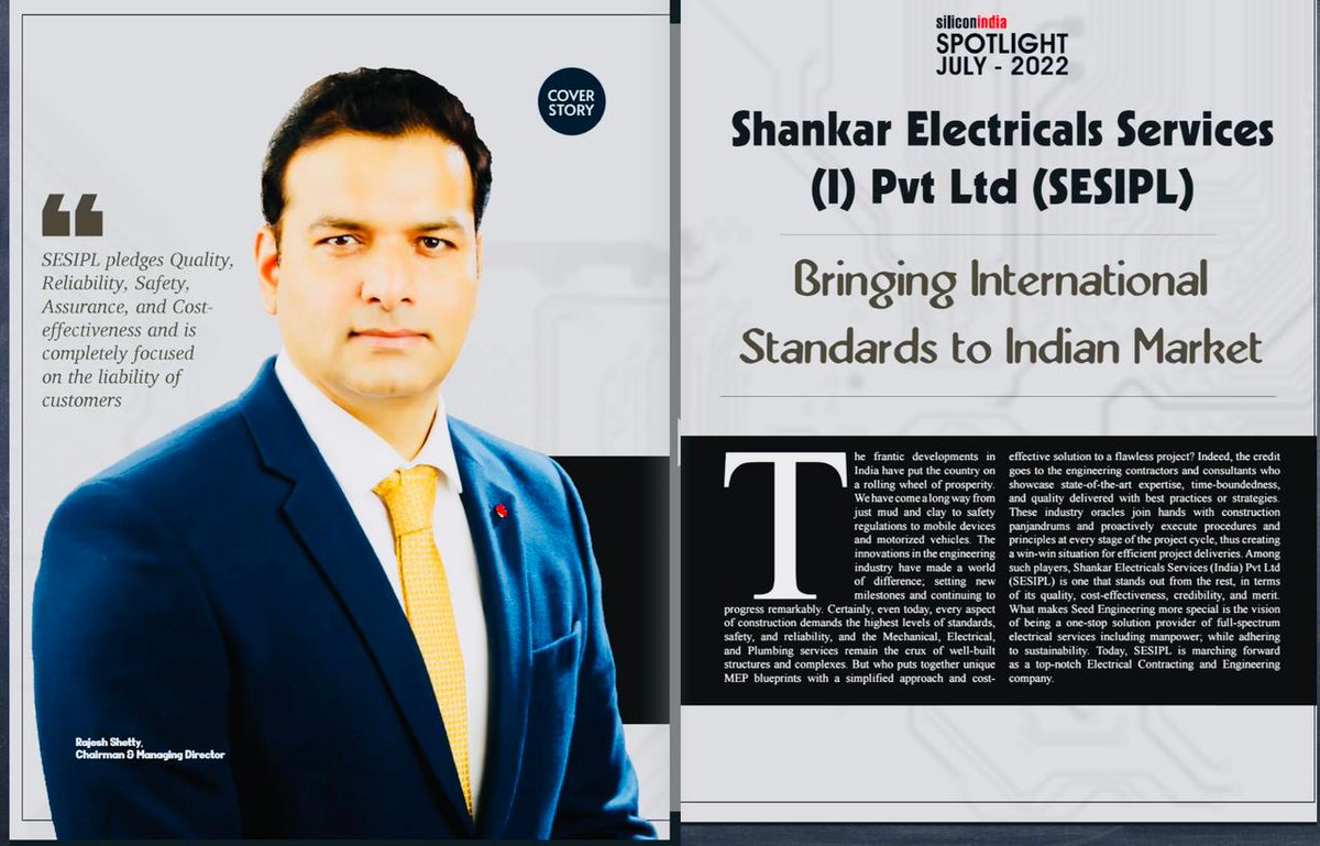 SESIPL's tweet photo. We’re extremely delighted to share that our founder &amp; CMD Shri Rajesh Shetty has been featured on the cover page of “ SILICON INDIA” July 2022 Edition. Our CMD talks about his journey in the last 24 years, has set an incredible benchmark in the service sector industry.
(1/) https://t.co/9rCHJoWfG9