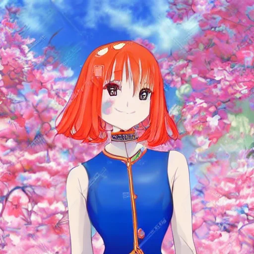 コトブキちゃん召喚チャレンジ'a beautiful girl with vivid orange short hair, wearing blue ao dai in kawaii anime style.'噂に聞いたとおり難しい なかなかコツがつかめない 