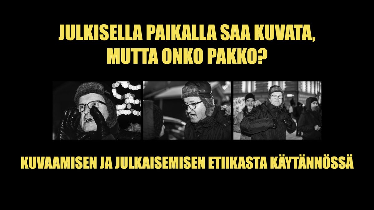 Hyvää päivää! Tervetuloa Twitter-luennolle. Tässä ketjussa pohditaan julkisella paikalla kuvaamista ja kuvien julkaisemista kuvajournalsitin näkövinkkelistä, eli käytännössä. ⛓️