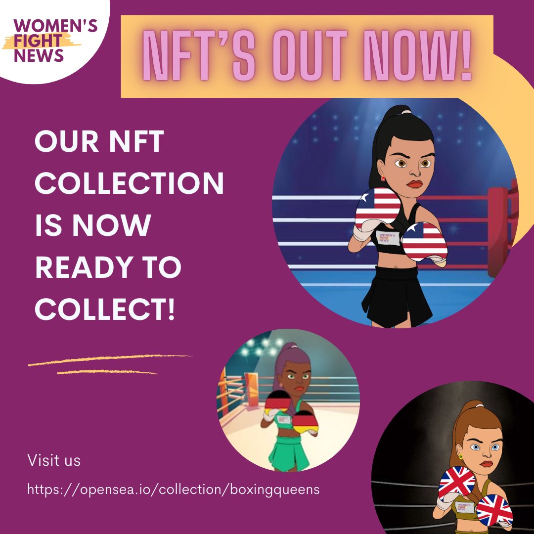 WomensFightNew1's tweet photo. 🚨 Our @WomensFightNew1 official NFT collection is out now!🚨

Please take a look, collect, swap and have fun👇

https://t.co/DVYSM8AuPV

#nfts #boxingqueens #opensea https://t.co/kvjYoKs4cH