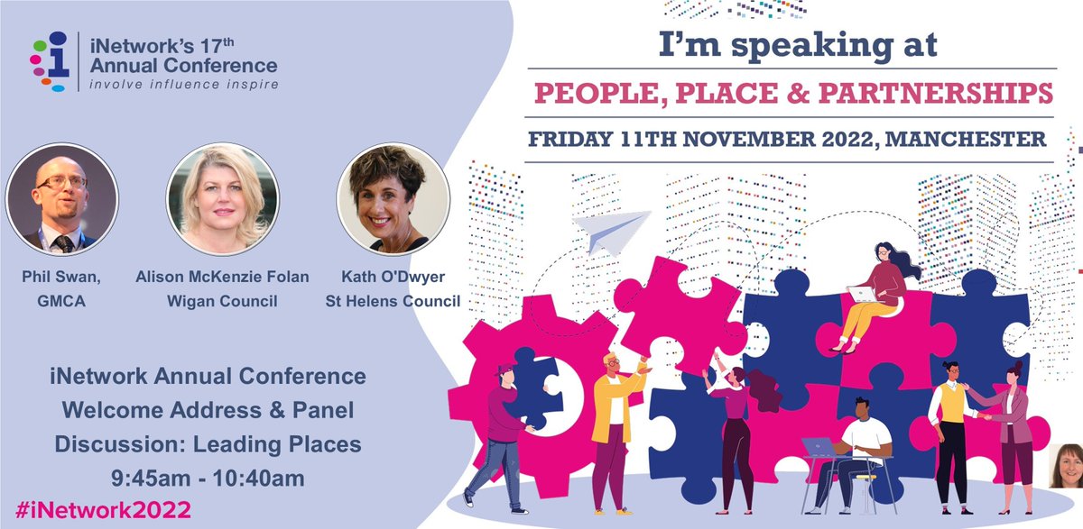 theinetwork's tweet photo. We are excited to share speakers for the panel at the Annual Conference;

➡️Phil Swan, Director for Digital, @greatermcr
➡️Alison Mckenzie-Folan, Chief Executive, @WiganCouncil 
➡️@kathodwyer Chief Executive, @sthelenscouncil 

Sign up at: https://t.co/PKMuevrXuB #iNetwork2022 https://t.co/ZDBJMUef1N