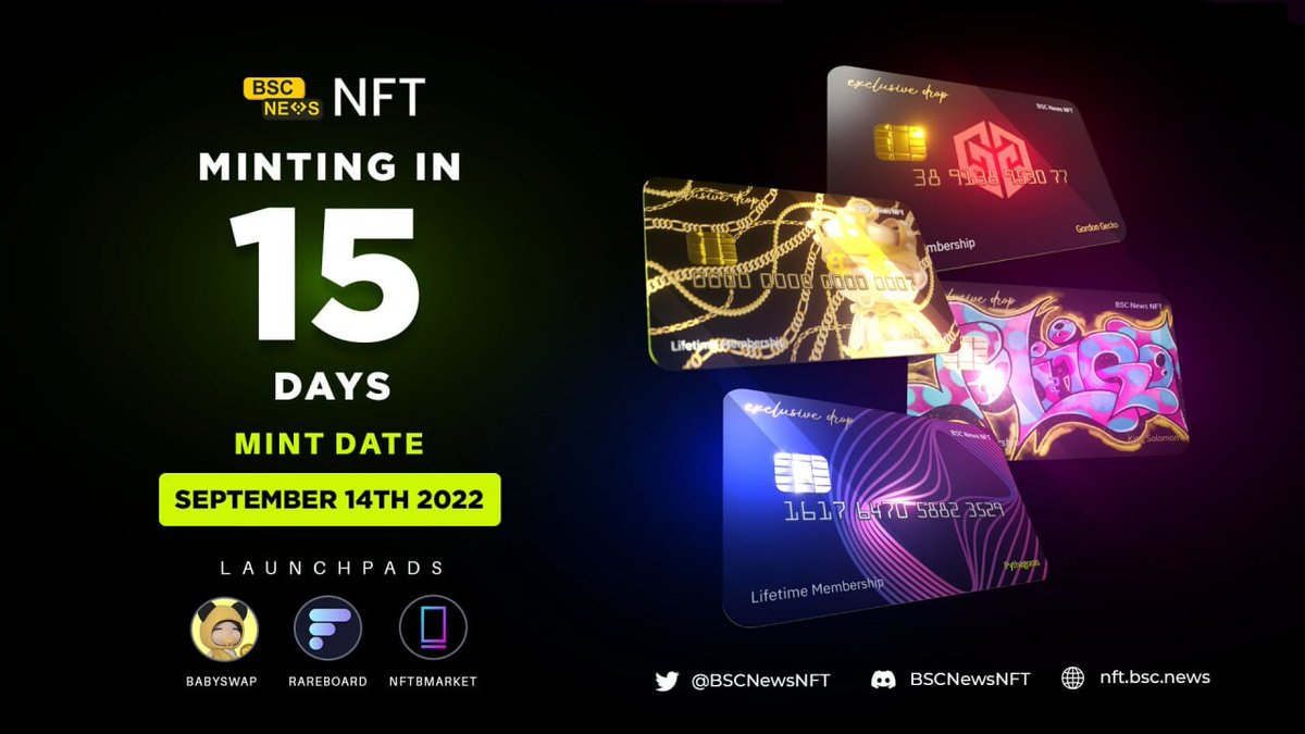 BSCNewsNFT's tweet image. Only 15 days left! 📢

We hosted a great Twitter Space with @homie_wars yesterday. Alpha was leaked and #WL spots were earned!

Some big things coming this week, so stay tuned... 😉