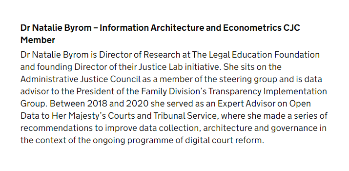 owenboswarva's tweet photo. Appointment of four members to the Civil Justice Council https://t.co/ykxe1UkCqW
Including @NatalieByrom. The CJC is a statutory body that advises the judiciary, government, and rule makers on development of the civil justice system. #JusticeDataMatters #openjustice #opendata https://t.co/IJ3FI0MFwu