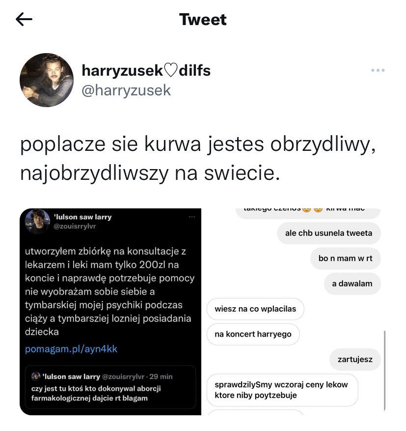 travis_zapasowe's tweet photo. Oto szmacisko które utworzyło zbiórkę na „aborcje” a tak naprawdę nawet nie jest w ciąży i pieniądze są na koncert harrego.

Myśli ze jak dezaktywuj konto to za to nie odpowie? Niech idzie w viral za wykorzystywanie tak poważnego problemu na jakiś jebany koncercik https://t.co/DgeS5Wb3h7