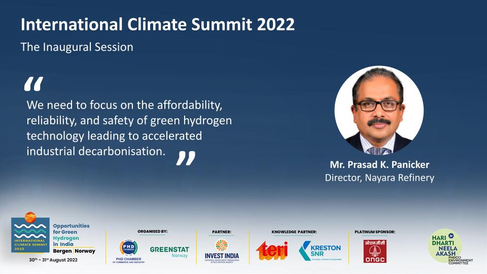 Mr. <a href="/PrasadKPanicker/">Prasad K Panicker</a>, Director, <a href="/NayaraEnergy/">Nayara Energy</a> is sharing his insights in the Inaugural Session at the International Climate Summit 2022. 

#GreenPlanet #ClimateChange #SaveOurPlanet #NoPlanetTwo #India #Norway #Summit