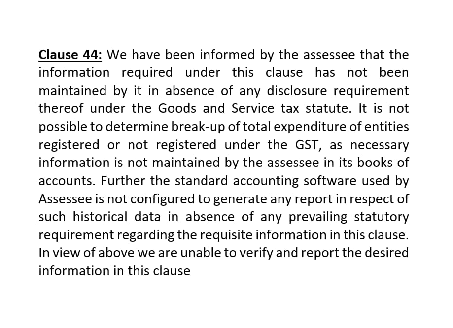 HemantKothari3's tweet photo. The Way clause 44 disclaimer is doing rounds.. I think Income tax will get confuse as to wether that clause remarks should be embedded in the form itself & we juts have to tick #clause44 of 3CD https://t.co/OdEUMjVPSj