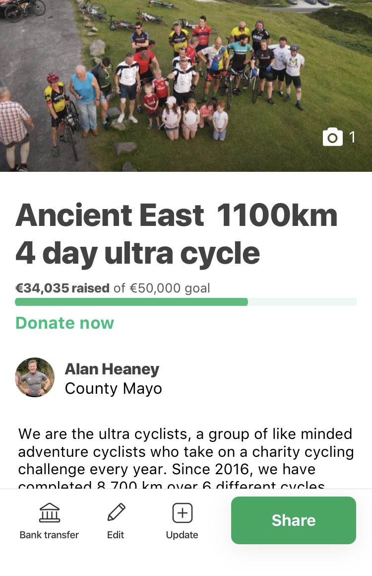 The fund is growing and donations are still coming in, thanks to the generosity of everybody 👍
Still enough time to donate by clicking here 
gofund.me/a5e52b9c
<a href="/heaneytweets/">Alan Heaney</a> <a href="/lelyrobotman/">Niall McGauran</a> <a href="/Turn2me/">Turn2Me</a> <a href="/hooves4hospice/">Hooves 4 Hospice</a> <a href="/MayoRoscHospice/">Mayo/Rosc Hospice</a>