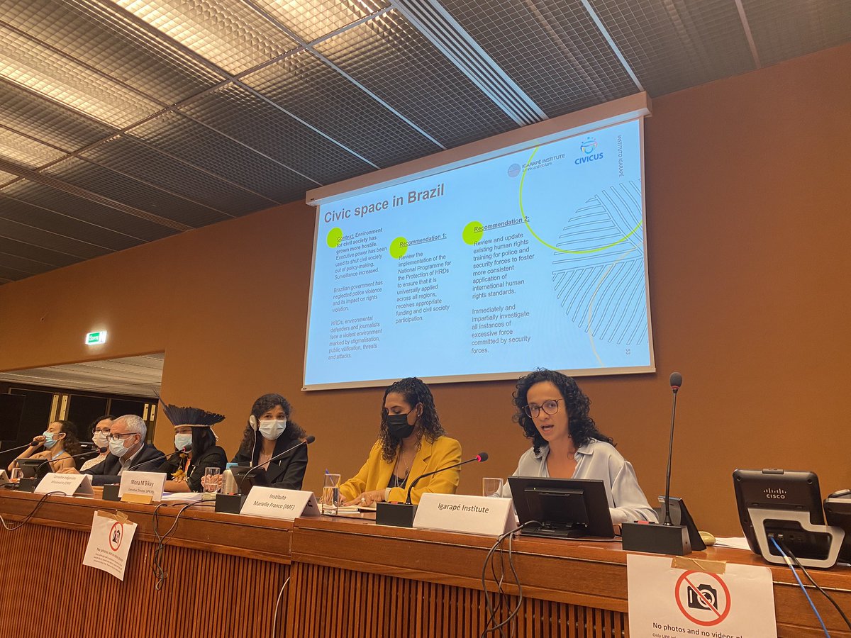 UPRinfo's tweet photo. 🇧🇷#PreSessions41 #HumanRights #Brazil #UPR41 @igrape_org addresses the issue of #CivicSpace in #Brazil &amp; recommends to review the implementation of the #NationalProgramme of #HRDs to ensure a universal application across all regions, with appropriate funding &amp; CSO participation https://t.co/cP99nu3ZUX