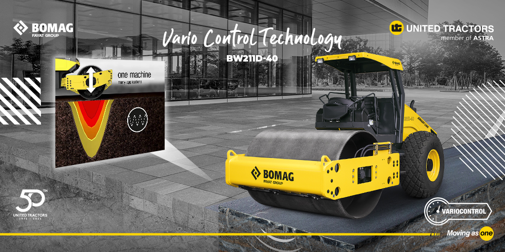 unitedtractors's tweet photo. Bomag Single Drum Roller BW211D-40 hadir dengan teknologi #VarioControl, teknologi pintar untuk mengatur tingkat getaran! Teknologi ini befungsi untuk mengatur tingkat getaran sesuai dengan area tempat bekerja.
#MovingAsOne #Bomag #SingleDrumRoller #JualAlatBerat https://t.co/cEiDjTS9hK