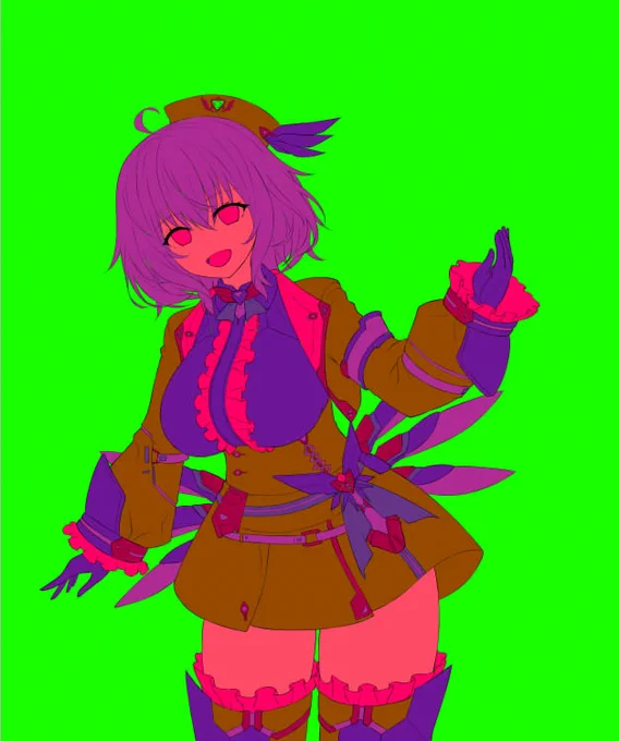 昨日呟いた作業途中で保存してなかった絵の状態がこれ。塗り残し全部つぶして下地の色塗ってレイヤー分けまでしたのを前に「途中経過!」って言ってあげてたのね。翌日開いたらこれでもうびっくりでしたよ。ここからまた塗り残しをつぶす作業に入る! 