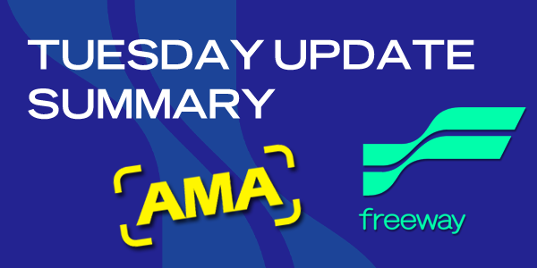 AuBit_and_Me's tweet photo. It's Tuesday, which means it's @FreewayFi AMA day! 🔊

🔹Begins @ 18:00 UTC
🔹Participate @ https://t.co/drFHsb58A8

Got a Q for the team? Wondered about #FreewayPrime &amp; 50% APY?

Win $25 USD with your Q's 👍

What did we learn last week? 🤔

$FWT #FreewayFam #AccessForAll https://t.co/GqH3yIzEqi