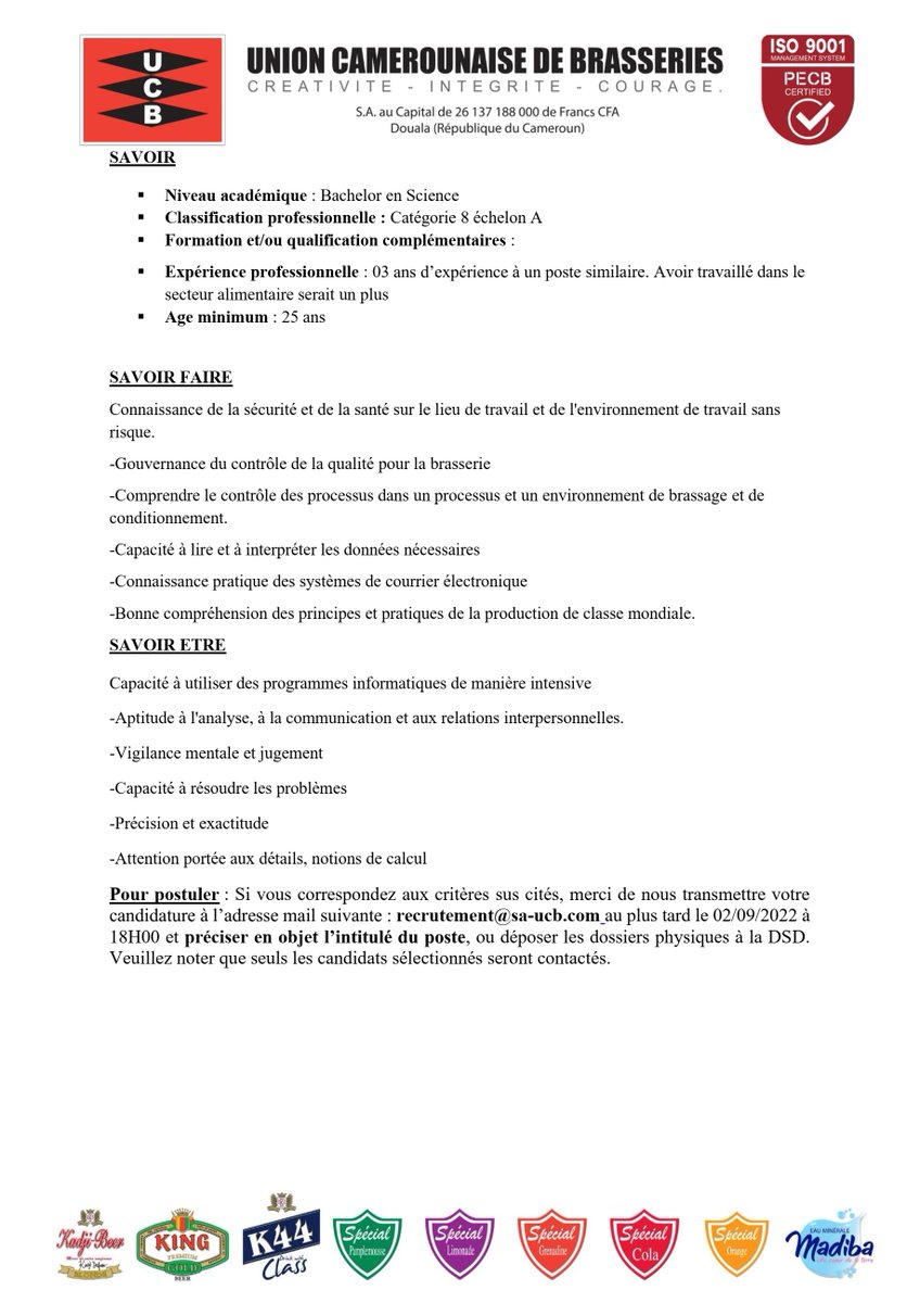 groupekadji's tweet image. UCB - Offre d&apos;emploi : LABORANTIN (H/F)
Pour postuler : recrutement@sa-ucb.com
Date limite de recevabilité des candidatures : 02/09/2022
Préciser le poste en objet.
 #UCB #KADJIGROUP #laboratoire #recrutements