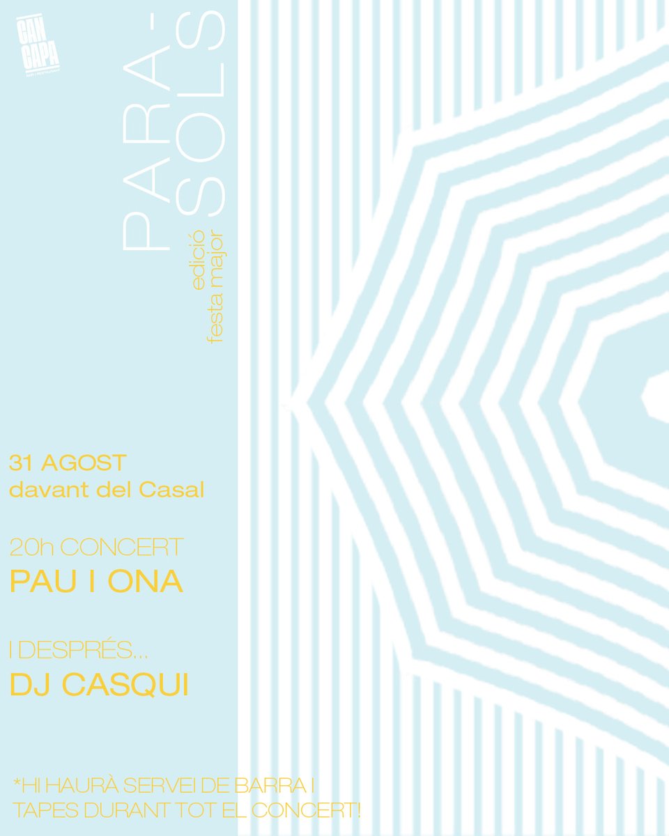 ⛱️PARA-SOL EDICIÓ #FESTAMAJOR! ⛱️

Aquest dimecres ens despedim dels #Parasols22 amb el tret de sortida de la Festa Major Popular de Sabadell! 

💥Visca les festes majors populars, combatives i autogestionades! Visca la terra!