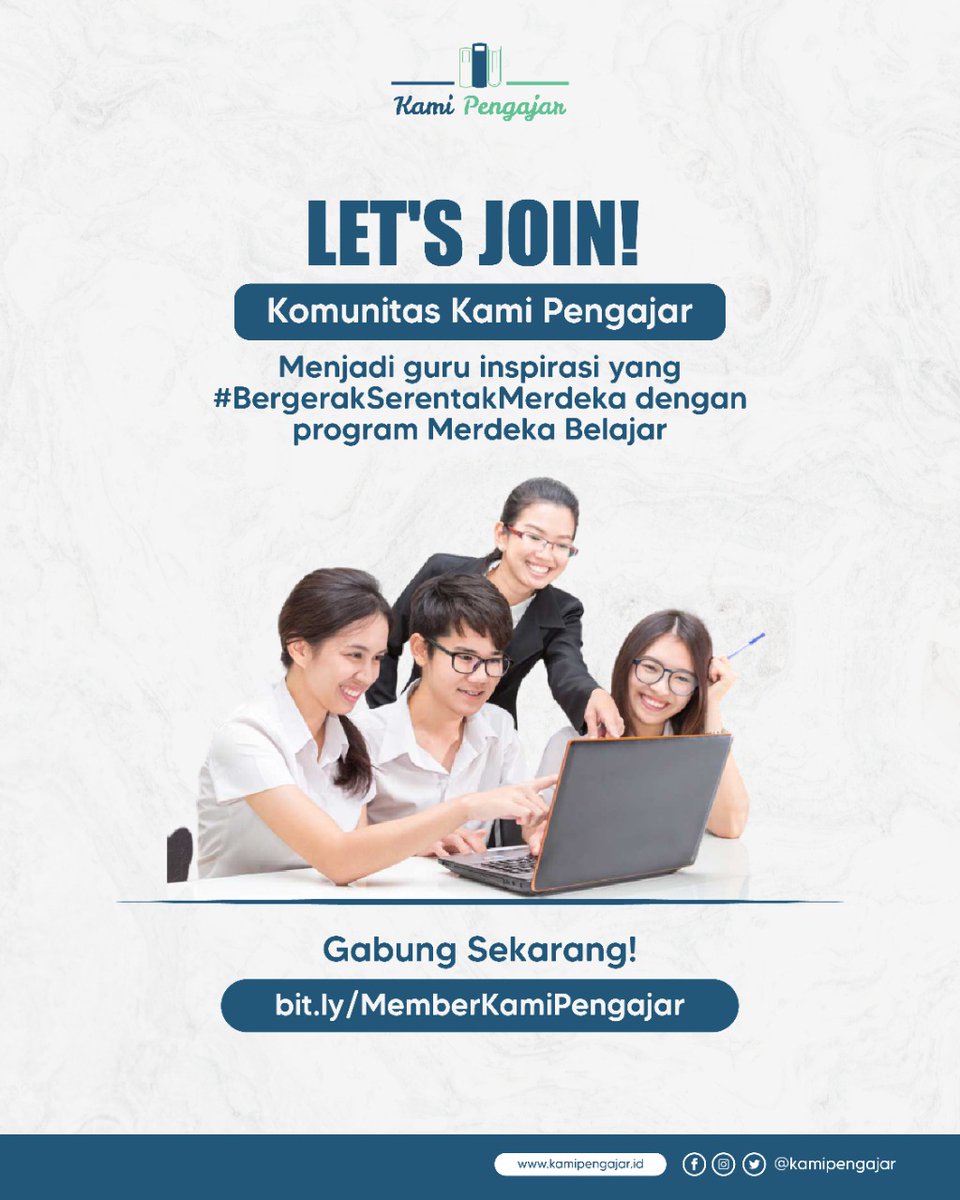 KamiPengajar's tweet photo. Hallo Sobat Pengajar,

Ingin lebih banyak tahu tentang program-program Merdeka Belajar? Yuk join bersama Minjar! 😊 https://t.co/7mSdA3bs70