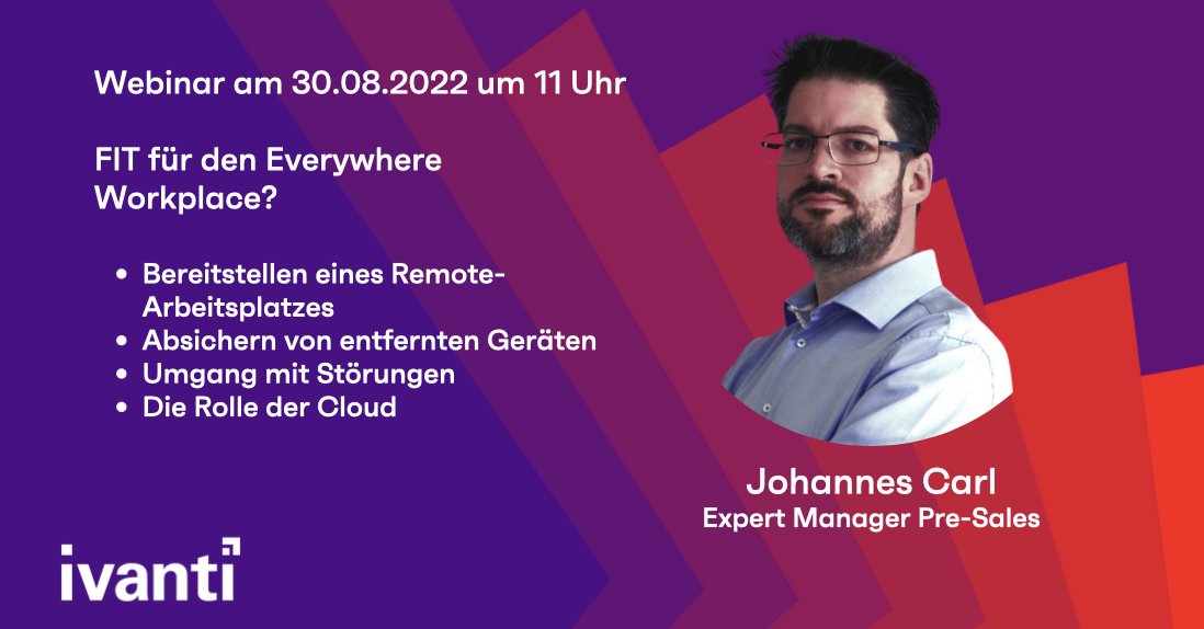 Wie gelingt der #EverywhereWorkplace?
Die Antwort bekommt ihr in unserem Webinar. Neben praktischen Tipps, stellen wir noch die Studie zum #EverywhereWorkplace vor. 

Schaut mal vorbei: bit.ly/3A7mmXA