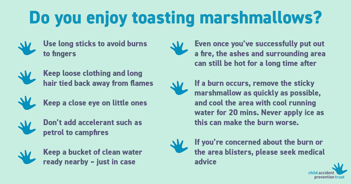 CAPTcharity's tweet photo. Toasted marshmallows are the perfect campfire treat. But, hot marshmallows are very sticky and can result in burns to the mouth, face and hands. So, it’s important to #BeBurnsAware when enjoying them. For s’more top tips follow us and @CBTofficial  #NationalToastedMarshmallowDay https://t.co/42Mxe0zmh1