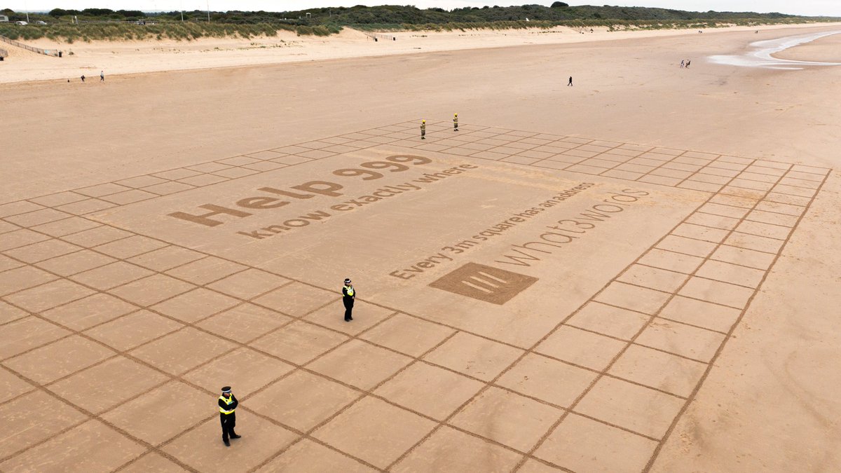 Need help ‘somewhere on the #beach’? 

This beach art was created last year to support <a href="/Lincspolice/">Lincolnshire Police</a> <a href="/LincsFireRescue/">Lincolnshire Fire and Rescue</a> and <a href="/EMASNHSTrust/">East Midlands Ambulance Service NHS Trust</a> in raising awareness about using what3words to share precise locations with 999.

Be prepared by downloading the free app.

#NationalBeachDay