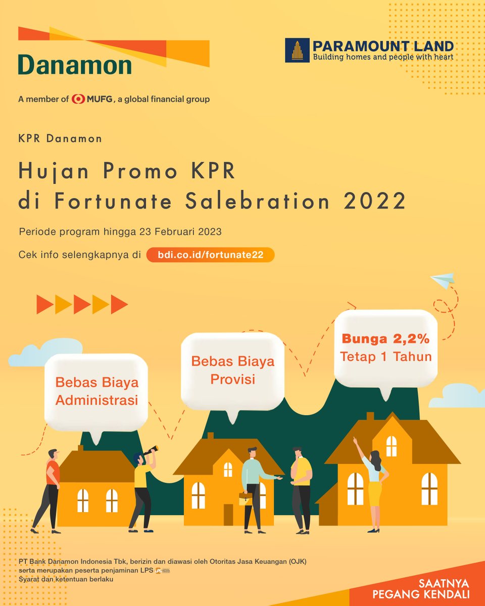 danamon's tweet photo. Eits tenang, gaperlu bingung lagi!
Karena ada Fortunate Salebration 2022 hadir dengan promo menarik.
Mulai dari bunga 2,2% pertahun hingga bebas biaya provisi dan biaya administrasi lho!
Yuk cek promonya di https://t.co/ACOVX8QoDQ
#Danamon #SaatnyaPegangKendali #KPRDanamon https://t.co/OExAZzK7ao