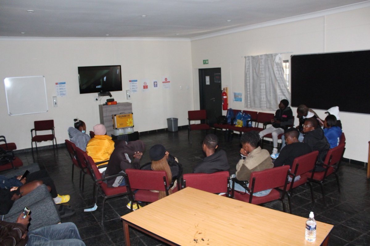 SunshineCinema's tweet photo. Mofenyi Kgamane and Piet Rakabe, from Lebowakgomo and Mankweng in Limpopo, screened @RafikiFilm by @wanuri for a local netball team, Technical and Vocational Education and Training (TVET) students and members of the LGBTQI+ community in Lebowakgomo.
#SolarCinema #SparkImpact https://t.co/S73f3hzXX8