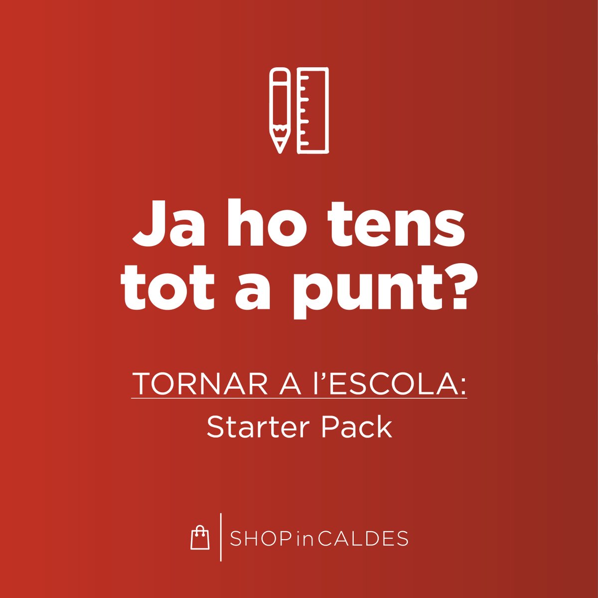 ShopinCaldes's tweet photo. Els més petits ja tenen ganes de retrobar-se amb els companys de classe… Però, ja teniu tot el material escolar a punt?
Vine a #ShopinCaldes i prepara’t la motxilla per l’escola!🎒✏️📒
#CompraaCaldes #caldesdemontbui #compraproximitat #comerç #comerçlocal #tornadaalescola https://t.co/0VRlBOgs3r