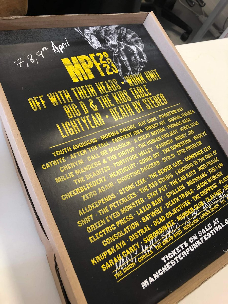 MCRPunkFest's tweet photo. Posters have arrived, keep your peepers peeled around Manchester 👀

We're absolutely buzzing with the reaction to the first wave of bands 🐝

Super Early and Early Birds tickets have SOLD OUT, Standard and Charity tickets remain. Gonna be a great #MPF2023, see you there? https://t.co/Dtp4MLMJf5