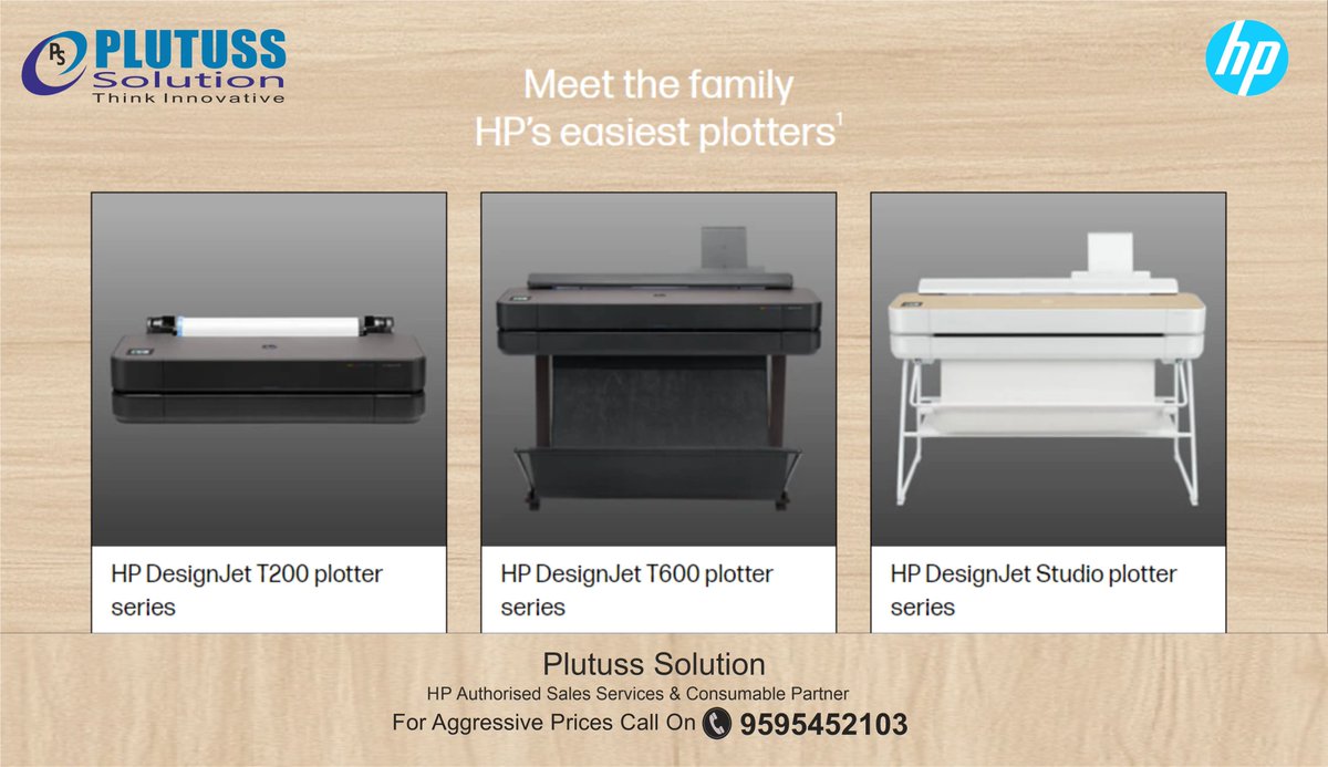 PlutusSolution's tweet image. Meet the family HP&apos;s easiest plotters.
For aggressive prices call on 9595452103.
#hpplotter #HPdesignjet #hpdesignjetprinter #hpprinter #largeformatprinter #wideformatprinting #GIS #CADPrinting #MapPrinting