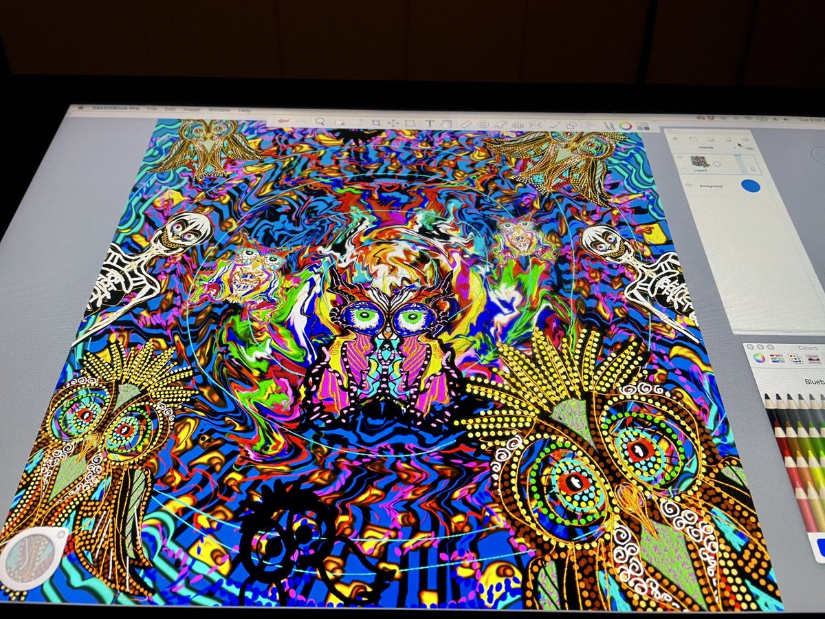 mesmaranft07's tweet photo. My latest art piece. Basically it’s find how much owls in one pic lol #NFTs #NFTartist #NFTCommmunity #NFTartwork #digitalart #art #owlart #skullart #colourexplosion https://t.co/uNAHpitLL7