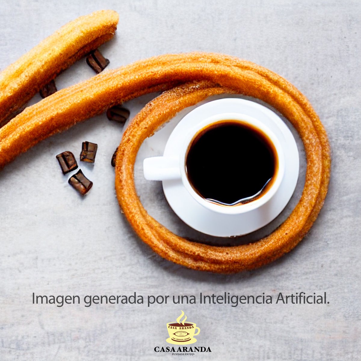 Le hemos pedido a la IA #stableDifusion que genere una imagen de "una taza de café con churros" y esto es lo que ha hecho. La puñetera los hace tan bien como nosotros :D #malaga #casaaranda #churros #IAS #IA #cafeterias