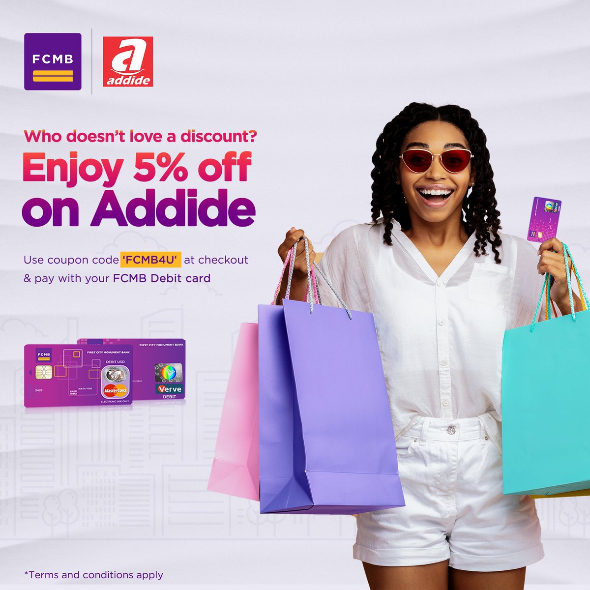 MyFCMB's tweet photo. …your FCMB Verve or Mastercard Card. Plenty awoof wey no dey purge belle 😄
 
See fliers for details. For more info, please visit https://t.co/j0diwnfl3e

Don't have an FCMB Card? Visit https://t.co/hEfgndB32c to get an FCMB Virtual Card. 
 
#FCMB #MyBankAndI #konga #addide https://t.co/WqIh0kELEw