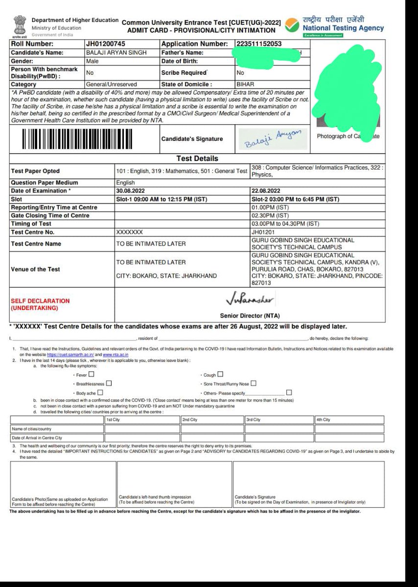 Aryan8337's tweet photo. @DG_NTA #CUETUG2022
Sir I couldn't reach the centre. The initial test centre for my CUET exam was shown my home city for several days. My test centre City was changed on the release of admit card. Centre was NOT of the preference city that I entered in Application form.30/08/2022 https://t.co/A3dOB2iC0n