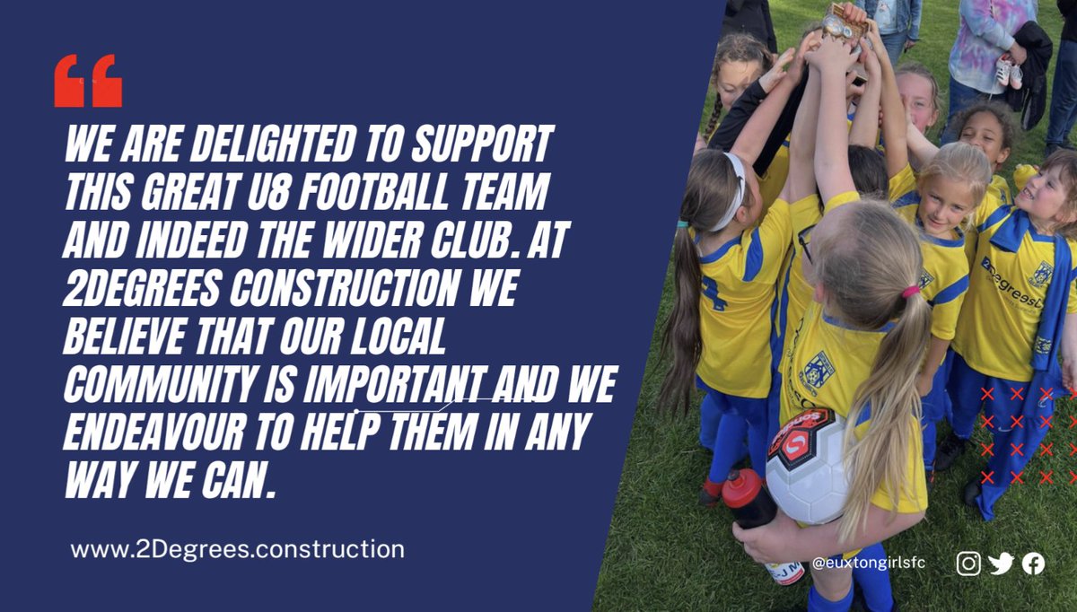EuxtonGirlsFC's tweet photo. Massive Thankyou to our u8s sponsor and club partner 2 Degrees Construction for all their help and support and we look forward to continue working together and building on the solid foundations together #TheseGirlsCan #WeAreEuxtonGirls https://t.co/tLK3Mf5z4V