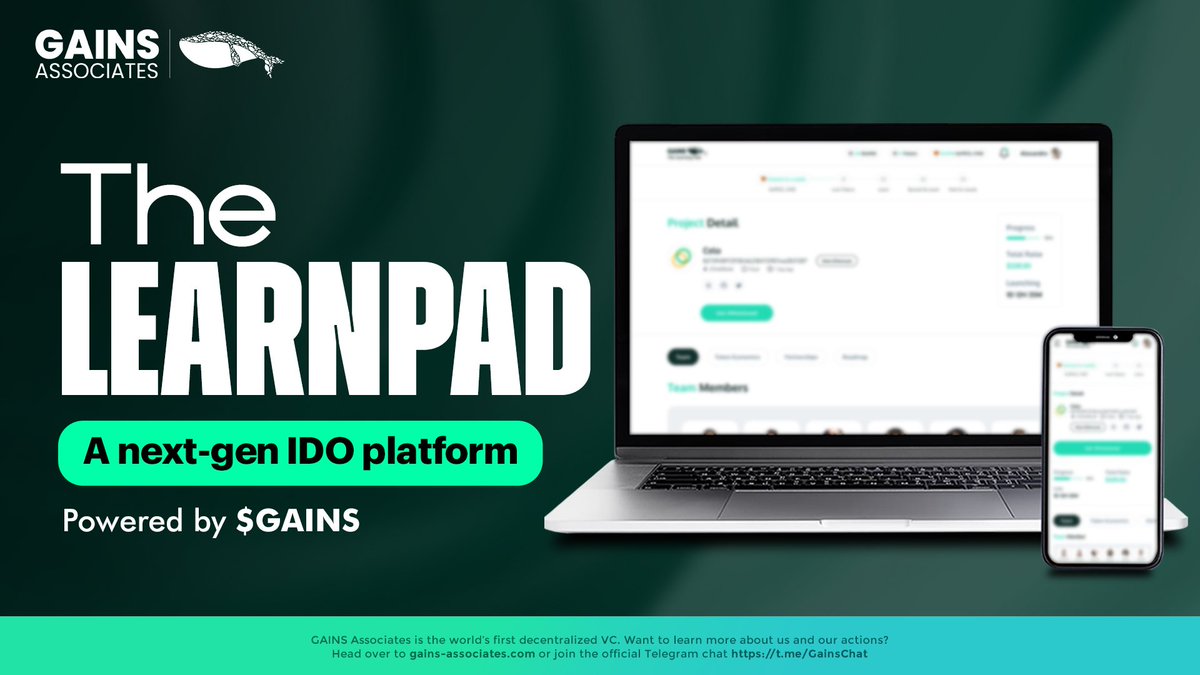 GainsAssociates's tweet photo. 🐳 Get ready for the next #bull #market before anyone else by joining the LearnPad, the long-awaited GAINS #launchpad

👉 World's first Proof-of-Learn #IDO #platform that features #rewards

🚀 Powered by the $GAINS #token

💯 Apply now as a #beta #tester: https://t.co/AXVueslOGD https://t.co/Uh9Rnpt0JB