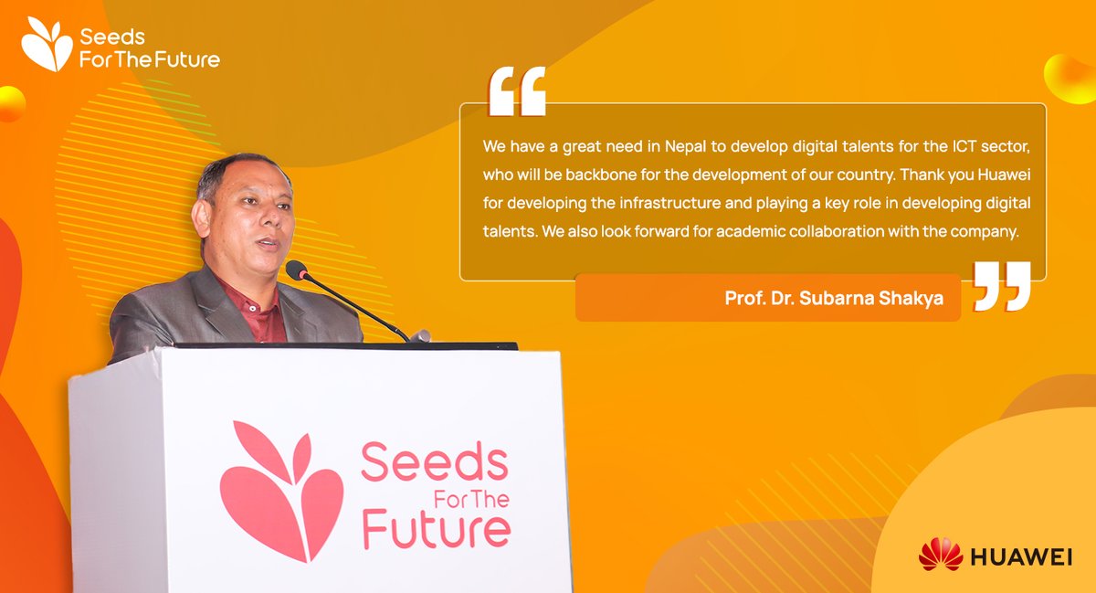 Huawei_Nepal's tweet photo. Prof Dr. Subarna Shakya, discusses on the importance to develop digital talents in Nepal for the development of the country.

#Huawei #HuaweiNepal #SeedsForTheFuture https://t.co/wcN3BKDSMP