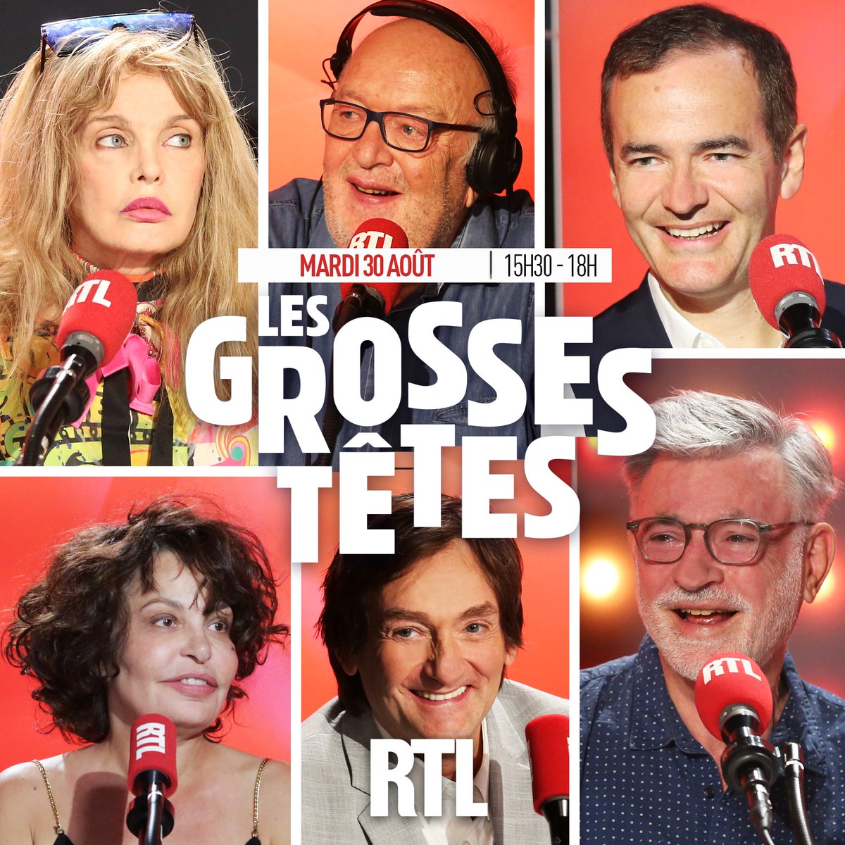 GrossesTetesRTL's tweet photo. 🎙📻🤣🚨 Découvrez vos Grosses Têtes du jour ! Ce mardi 30 août, autour de @ruquierofficiel : @FranckFerrand, @IsaMergault, @BernardMabille, @PalmadePierre, @ArielleDombasle et #OlivierBellamy https://t.co/Vz11MGMHh6