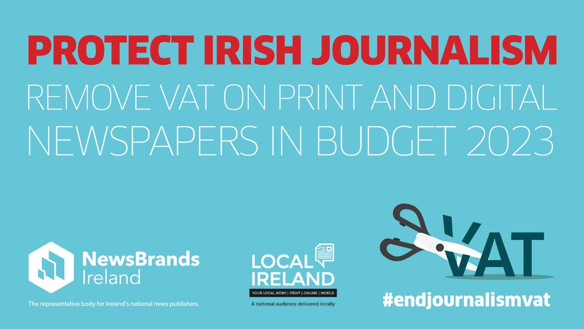 newsbrandsirl's tweet photo. 1/3 Help us protect the future of independent journalism by supporting our campaign to end VAT on print and digital newspapers in #Budget23

#endjournalismvat #journalismmatters

@local_ireland 

https://t.co/usODHd6bo9 https://t.co/FbJUDTJ6Ei