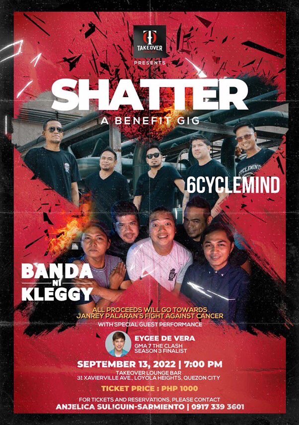 vic_6cycle's tweet photo. Benefit gig para kay Janrey Palaran para sa  paglaban niya sa Lymphoma Cancer 
Sept 13, Tuesday 7pm
Takeover lounge bar. 1000 pesos entrance fee
Please see posters for reservation details.
Kasama namin ang Banda ni Kleggy. Kitakits! #6cyclemind #soupstar https://t.co/moBGOeuf56